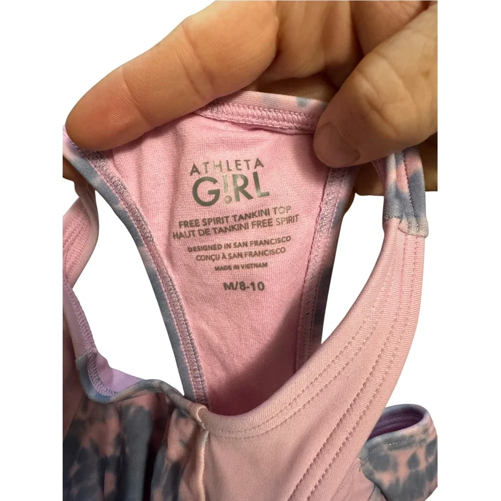 Athleta Girl Tankini Top Kids Size M 8-10 Pink Blue Tie Dye Excellent Racerback
